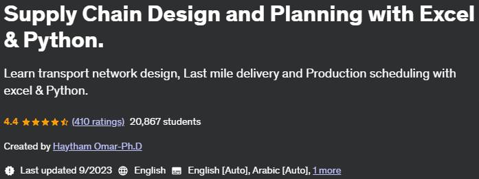 Pictures · Udemy — Supply Chain Design and Planning with Excel & Python. 2023-9