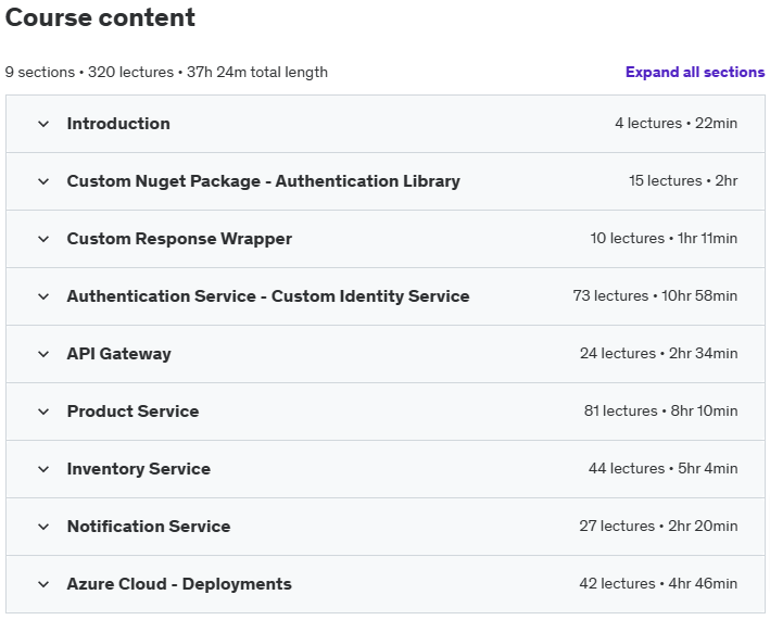 Course topics · Udemy — Advanced Microservices with .NET: Development & Azure Deploy 2024-12