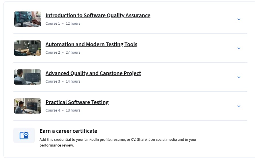 Course topics · Coursera — Software Quality Assurance and Testing Specialization 2025-12
