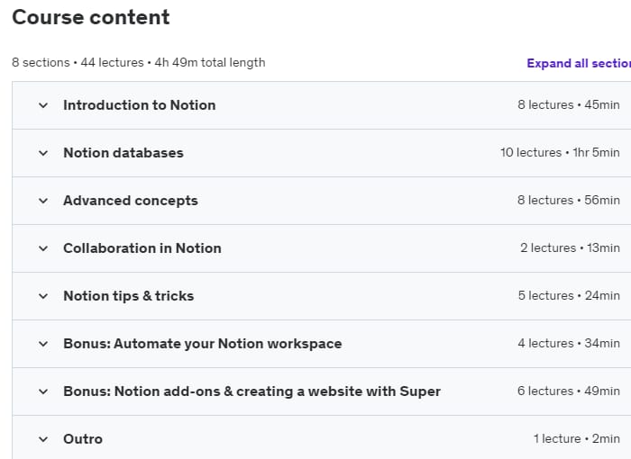 Course topics · Notion 101: Organize your personal & work life with ease 2022-9