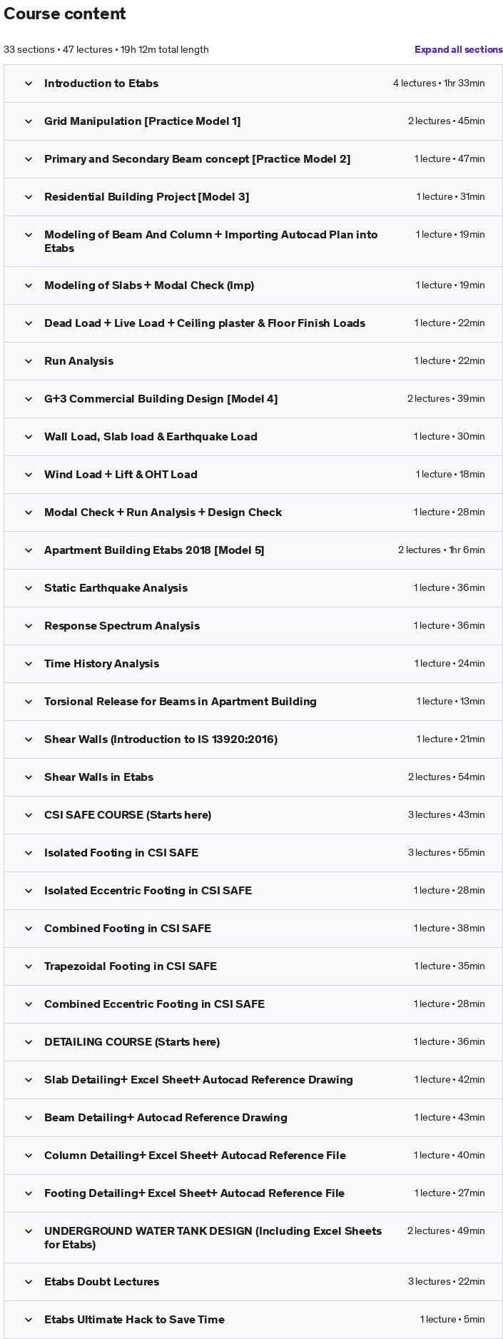 Course topics · Udemy — ETABS & SAFE Complete Building Design Course + Detailing 2022-12