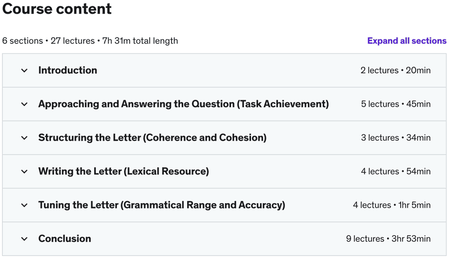 Course topics · Udemy — Mastering IELTS Writing: Task 1 (General Training) 2022-12