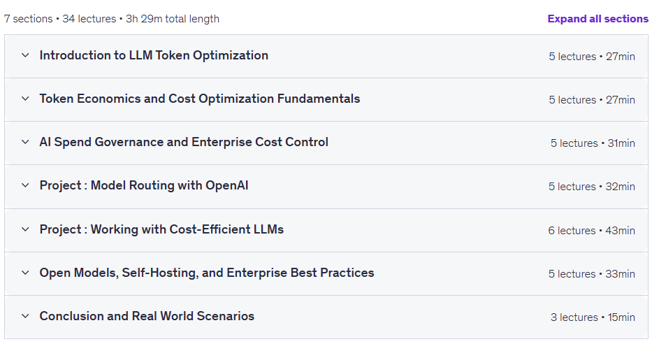 Course topics · LLM Token Optimization: Optimize Cost, Speed, & Performance 2026-7