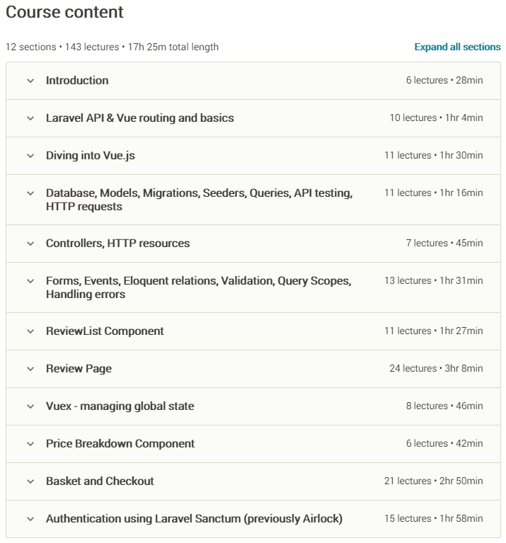 Course topics · Udemy — Master Laravel with Vue.js Fullstack Development 2020-7