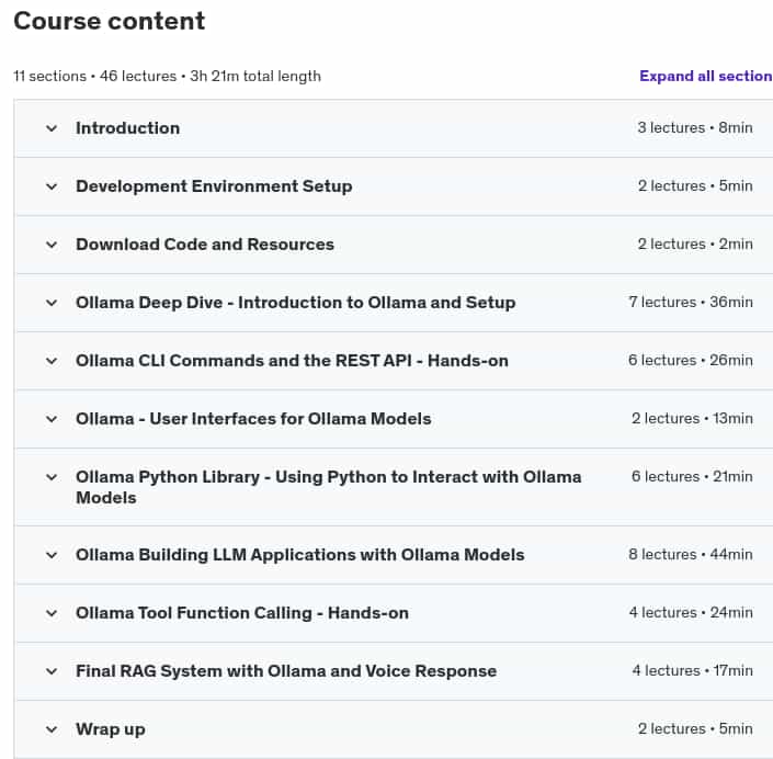 Course topics · Udemy — Mastering Ollama: Build Private Local LLM Apps with Python 2024-11