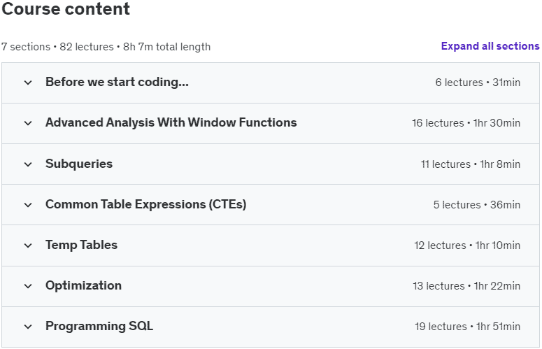 Course topics · The Advanced SQL Server Masterclass For Data Analysis 2024-11