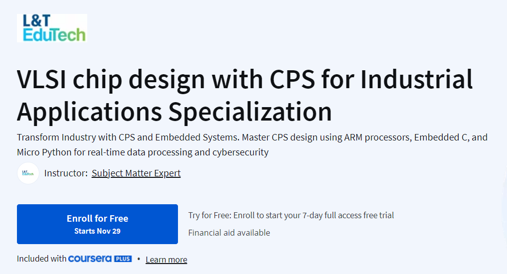 Pictures · Coursera — VLSI chip design with CPS for Industrial Applications Specialization 2024-10
