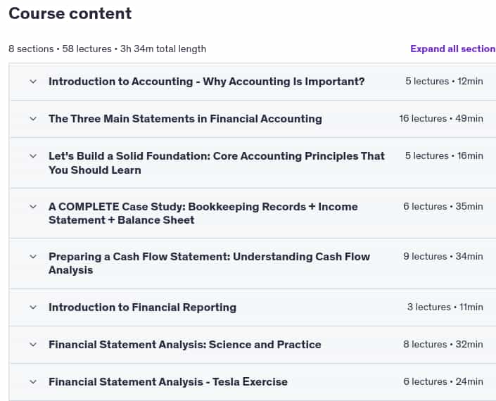 Course topics · Udemy — Accounting & Financial Statement Analysis: Complete Training 2024-10