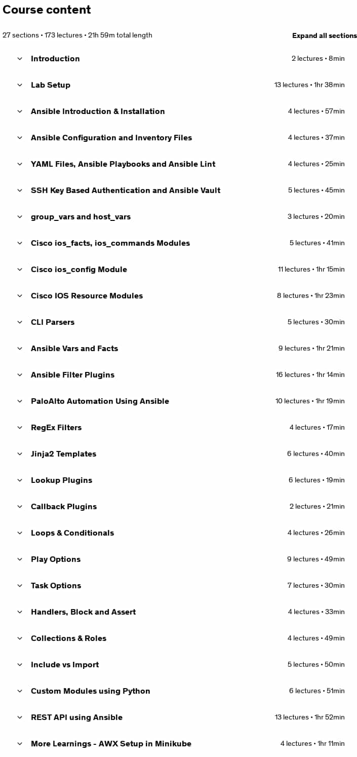 Course topics · Mastering Ansible Automation for Network Engineers 2025-3