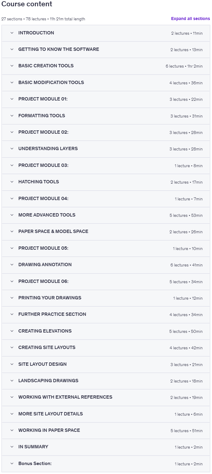 Course topics · AutoCAD Complete Course 2024-12