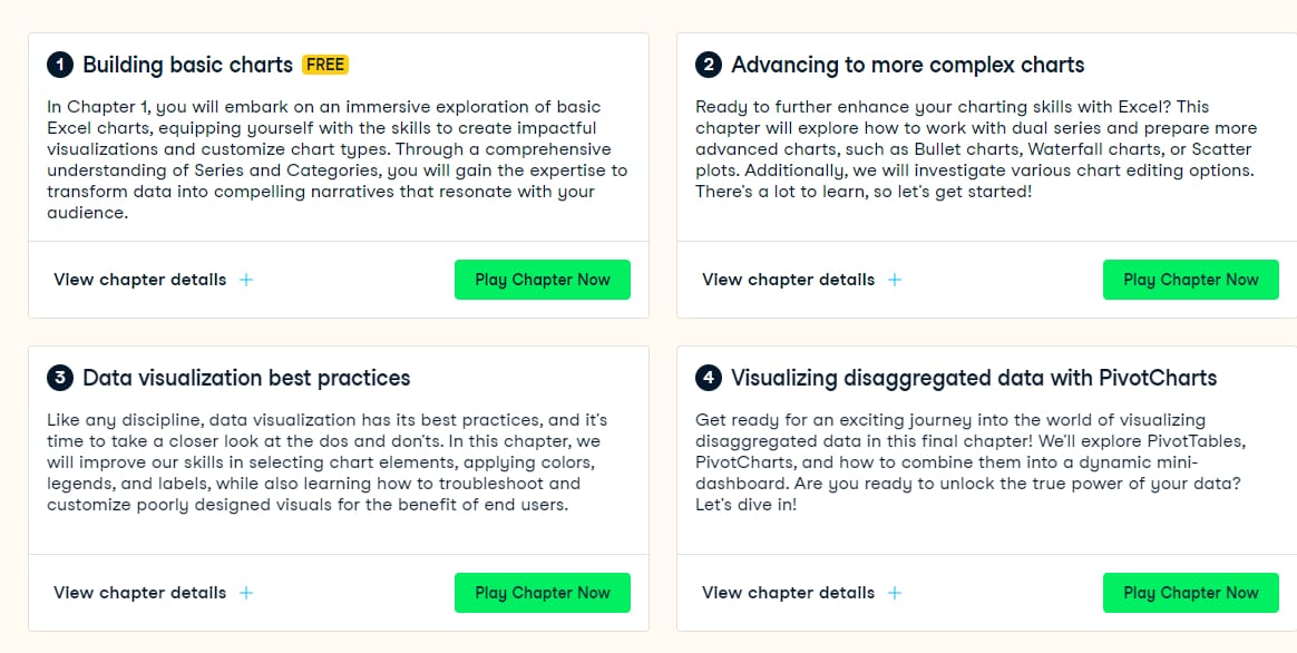 Course topics · Datacamp — Data Visualization in Excel 2023-11