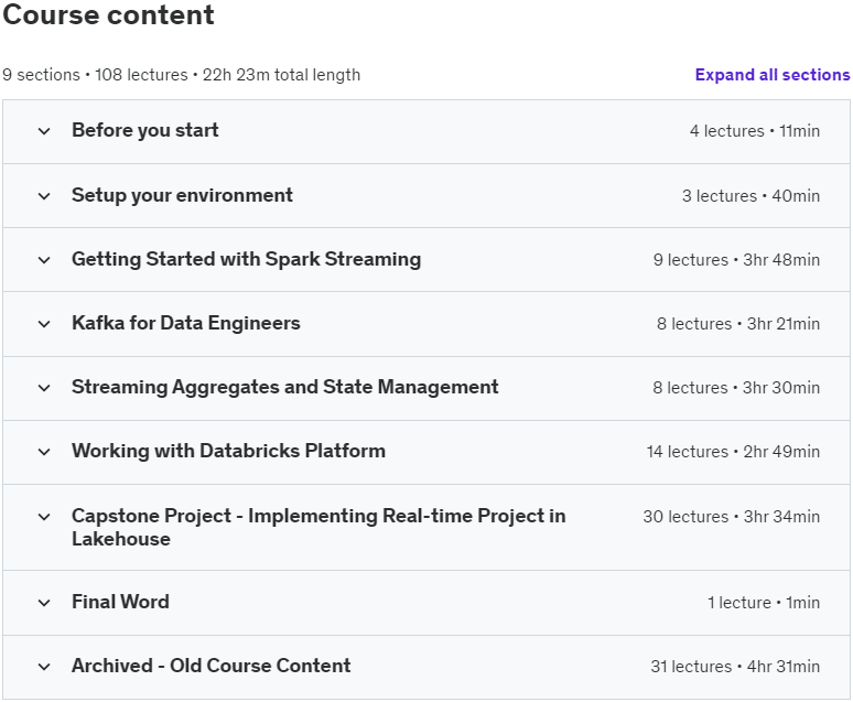 Course topics · Apache Spark and Databricks – Stream Processing in Lakehouse 2023-11