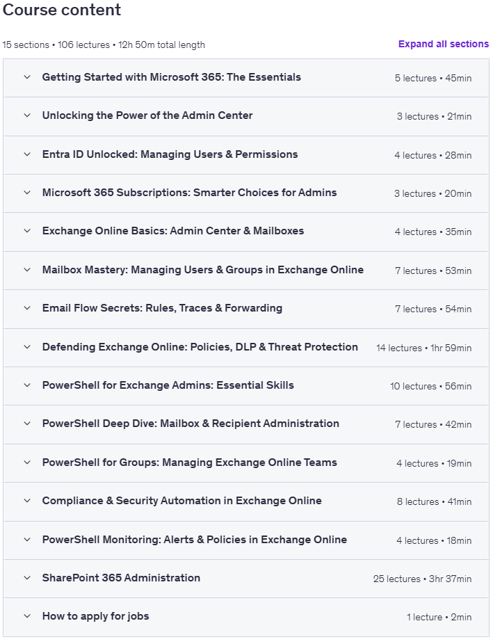 Sujets du cours · MICROSOFT 365 administrateur 2025-11