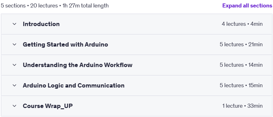 Course topics · Arduino Fundamentals for Absolute Beginners 2025-8