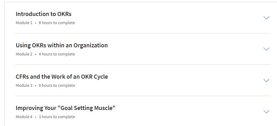 Course topics · Coursera — OKR Certification: Leadership and Goal Setting 2023-12