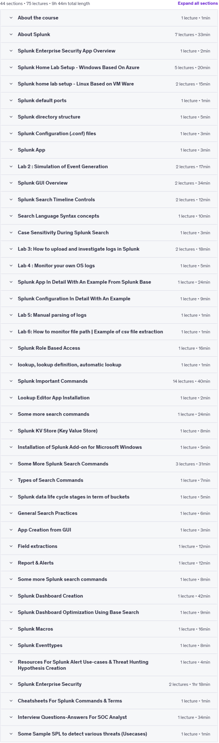 Course topics · Udemy — Splunk For SOC Analysts (New Course) [2023] 2023-6