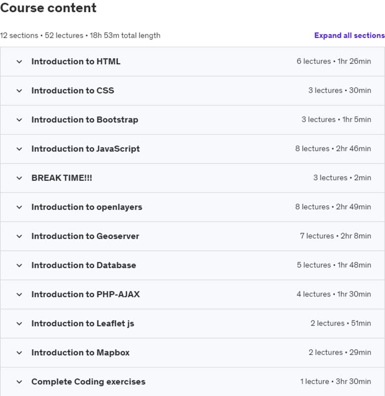 Course topics · Web GIS development course 2021-10