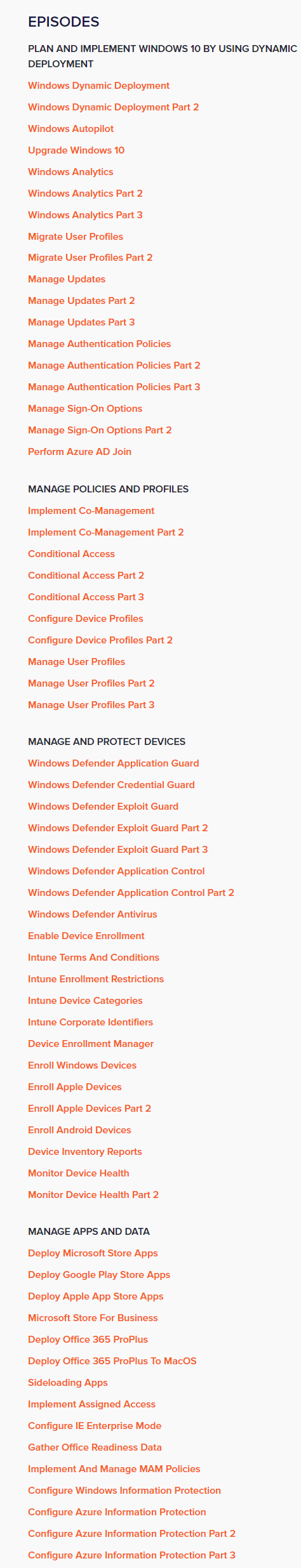Course topics · ITProTV — Managing Modern Desktops (MD-101) 2022-7