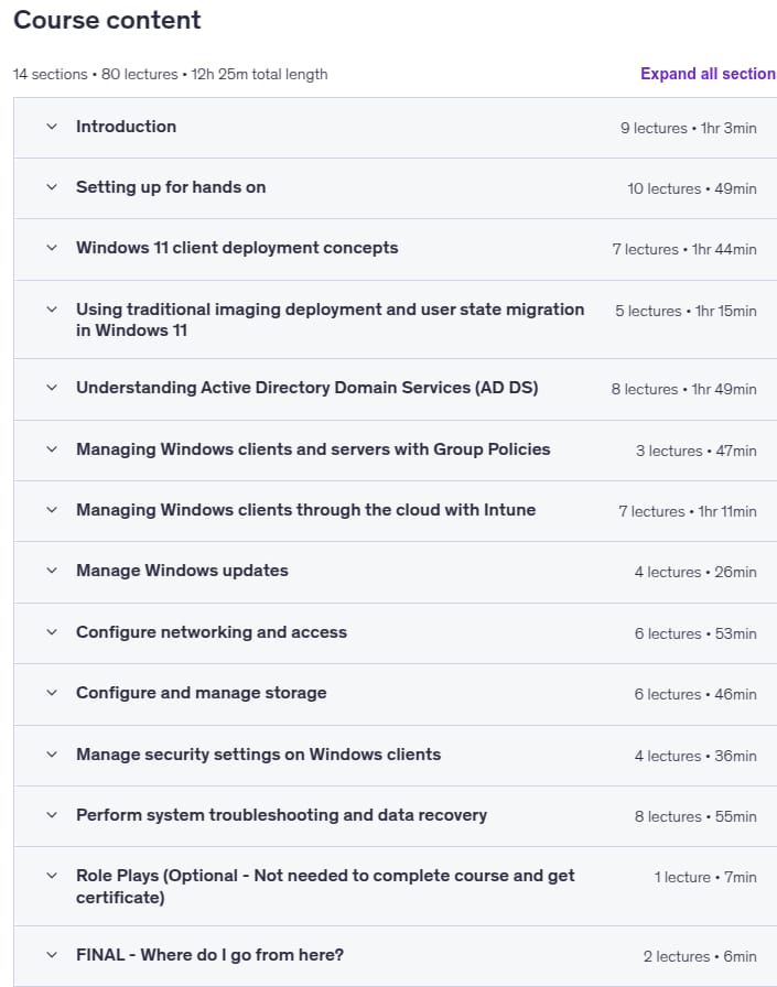 Course topics · Windows 11 Desktop Administration with Server & Cloud course 2025-11