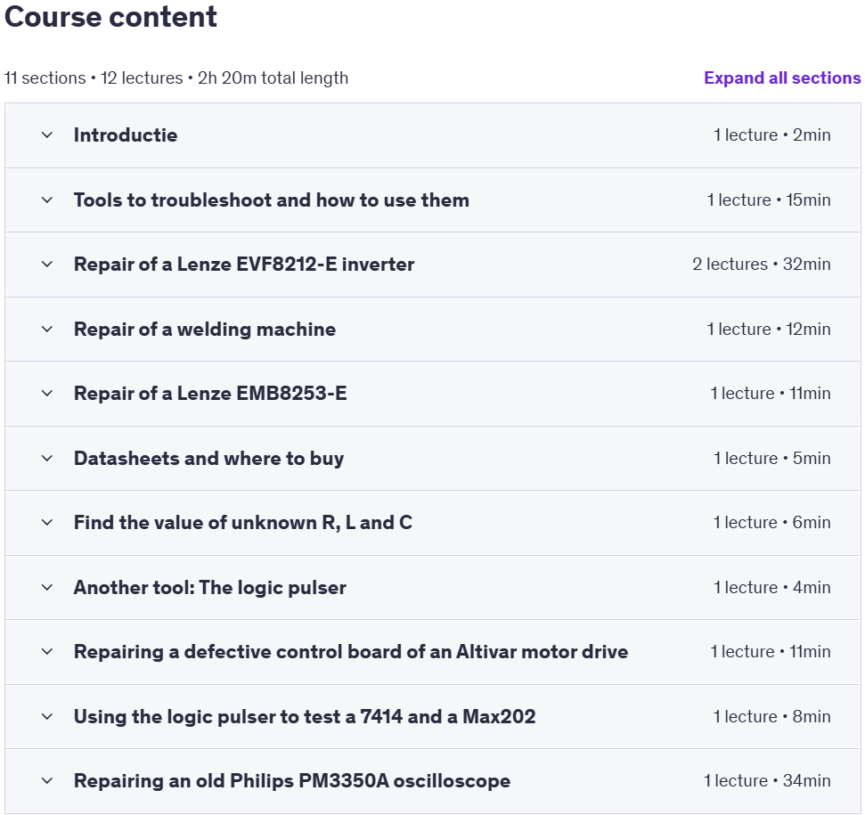 Course topics · Udemy — Advanced Electronic repair of industrial electronics 2025-1