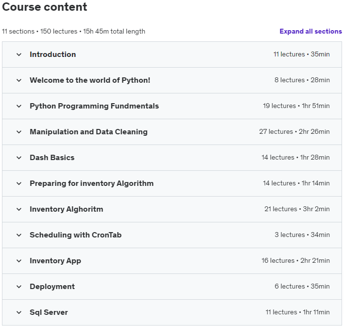 Course topics · Udemy — RA: Supply Chain Applications with Python: Inventory. 2021-8
