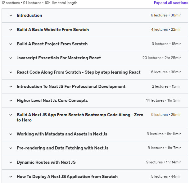 Course topics · Official Next Js Tutorial Code Along – React Web Development 2023-9