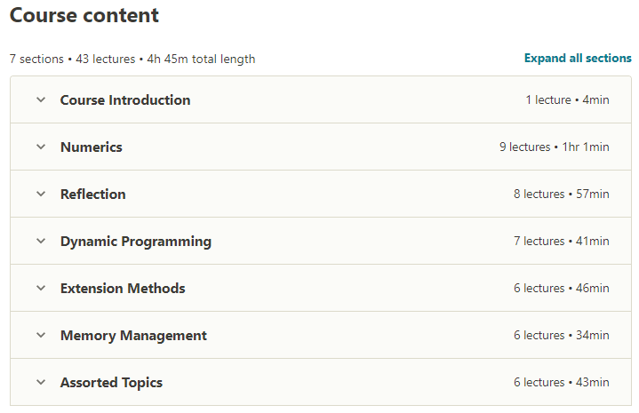 Course topics · Udemy — Advanced Topics in C# 2020-10