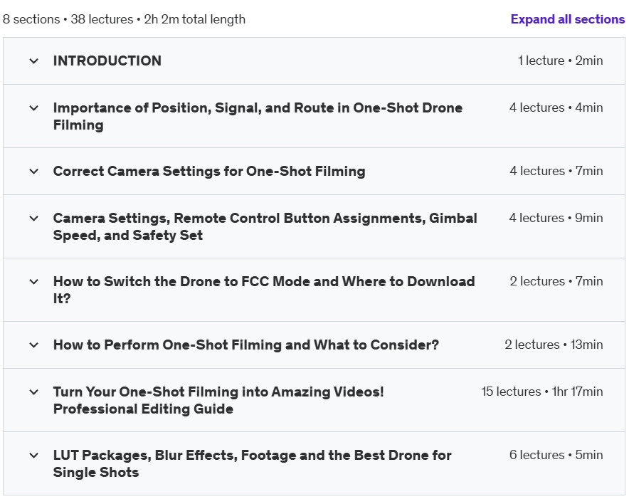 Course topics · Udemy — One-Shot Video Making with Drone Fly: Discover All Secrets 2024-9