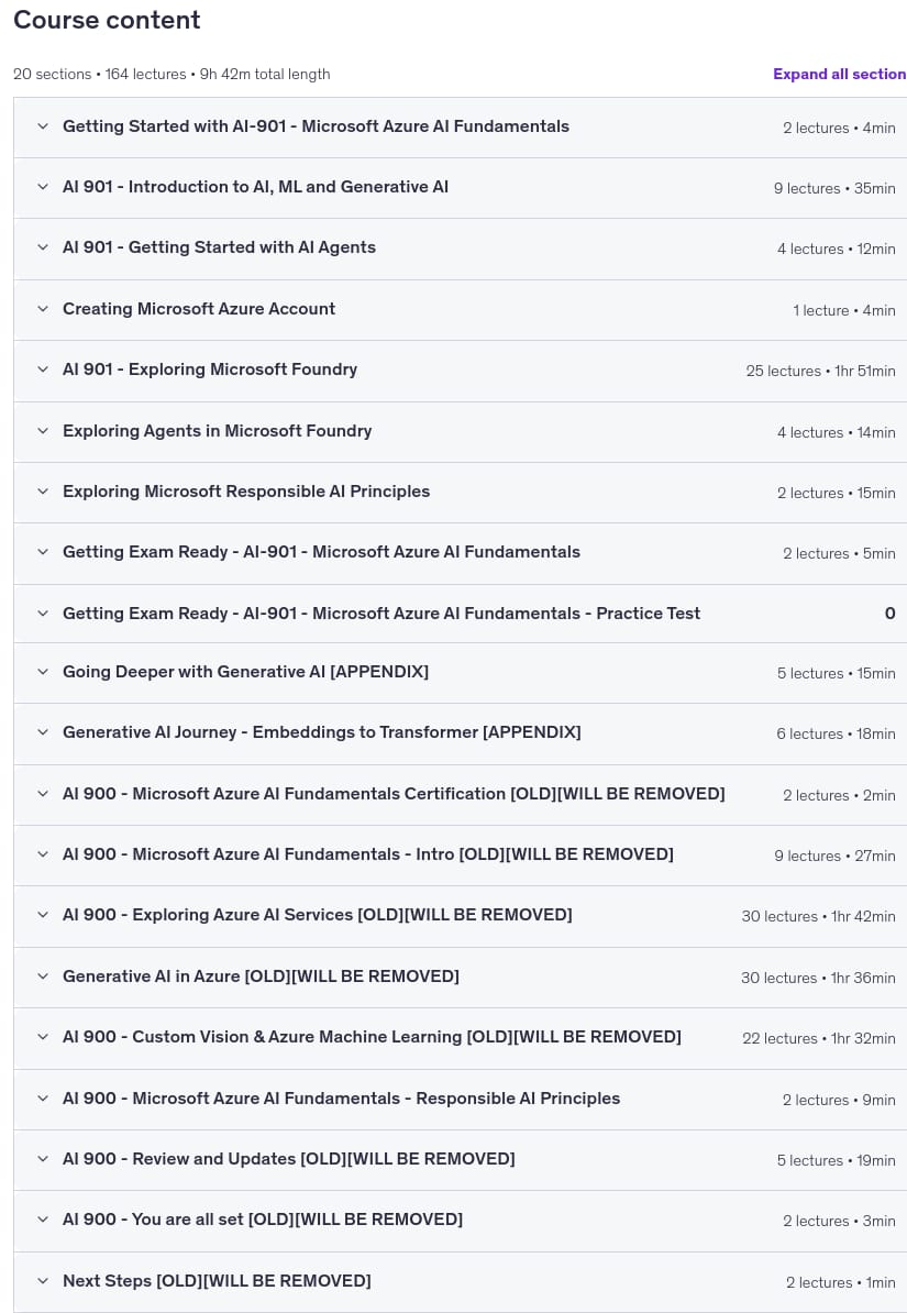 Course topics · AI-901: Microsoft Azure AI Fundamentals in a Weekend[AI-900] 2026-8