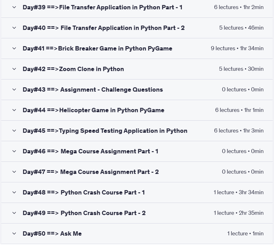 Course topics · Udemy — 50 Days of Learning Advanced Programming in Python 2025-8