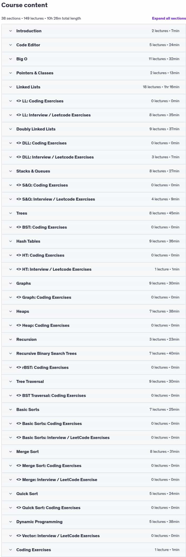 Course topics · C++ Data Structures & Algorithms + LEETCODE Exercises 2025-8