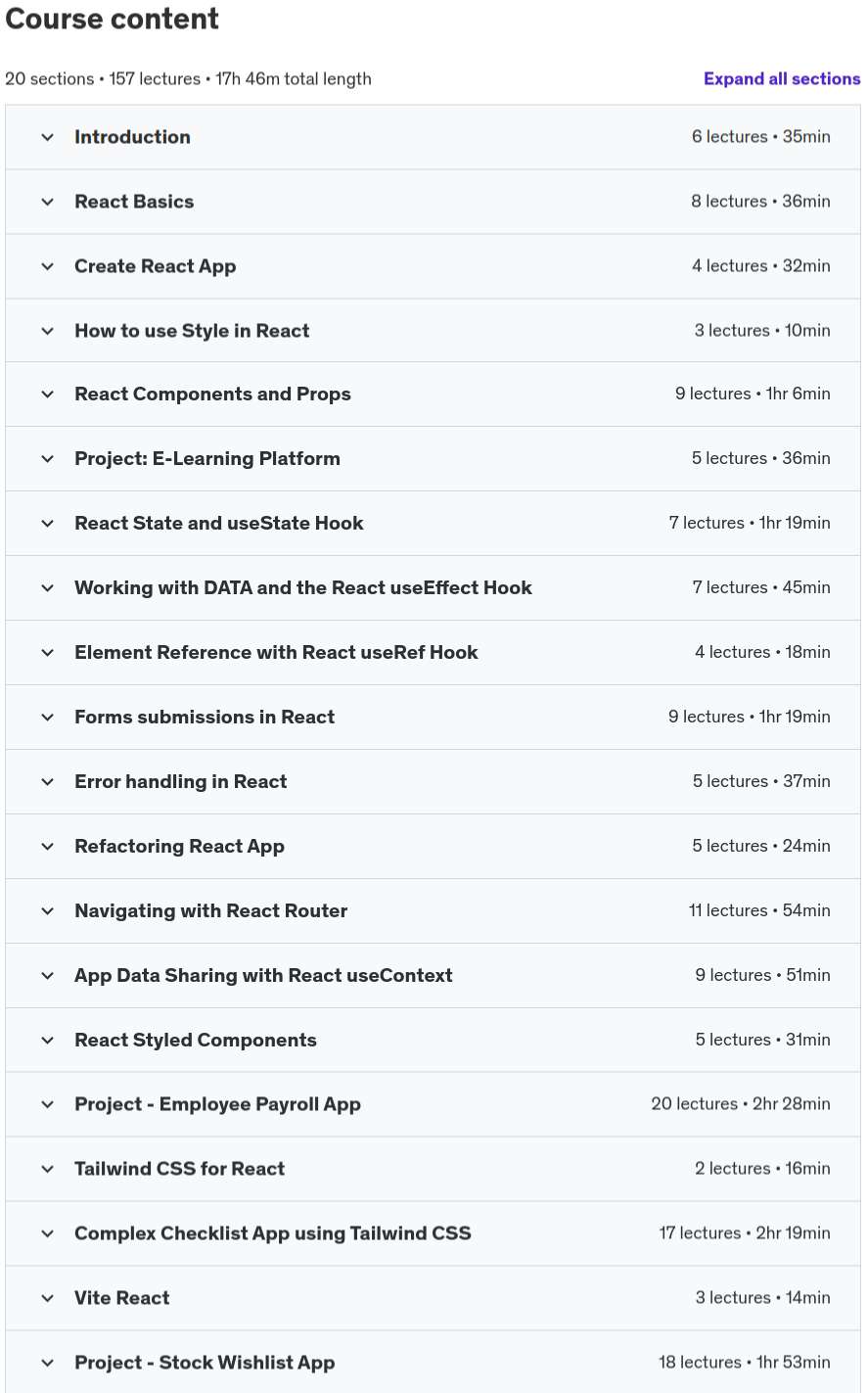Course topics · React for Beginners – From HTML CSS & JavaScript to React.js 2024-7