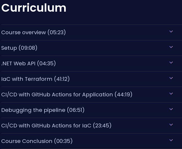 Course topics · Dometrain — From Zero to Hero: Deploying .NET Applications to Azure 2024-11
