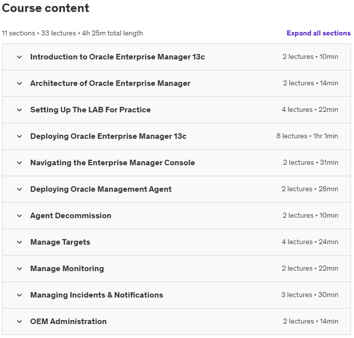 Course topics · Udemy — Mastering Oracle Enterprise Manager 13c 2023-5