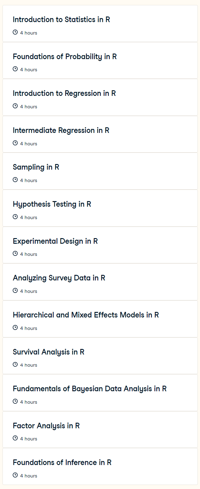 Course topics · Datacamp — Statistician with R 2023-11