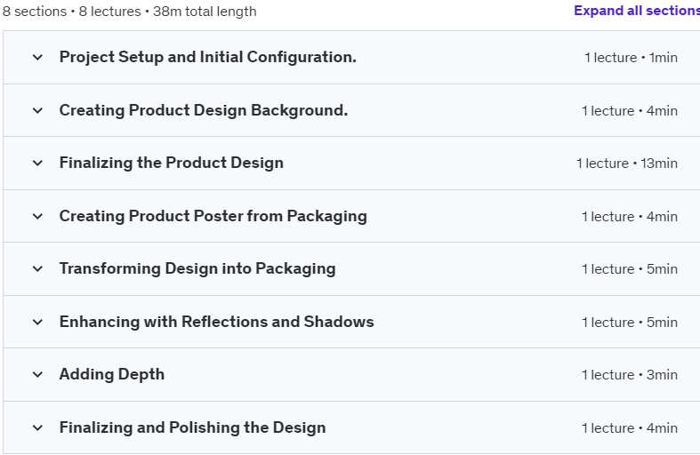 Course topics · Udemy — Mastering Creative Packaging Design with Photoshop 2024-7