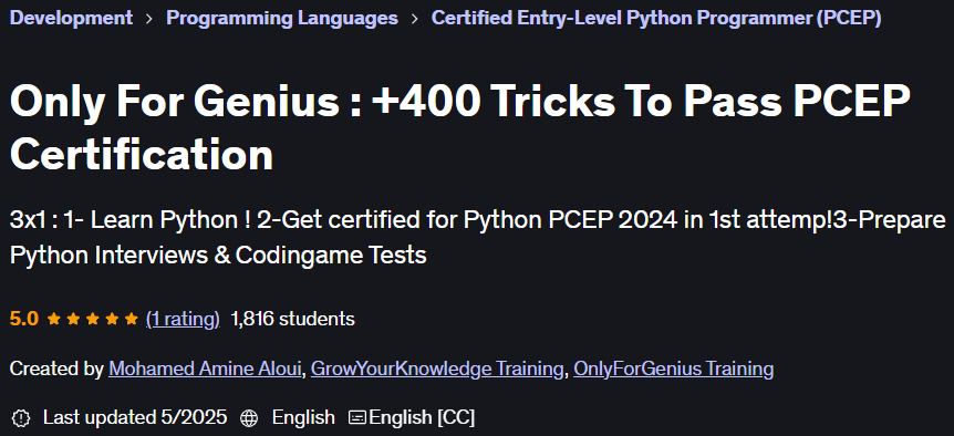Pictures · Udemy — Only For Genius : +400 Tricks To Pass PCEP Certification 2025-1