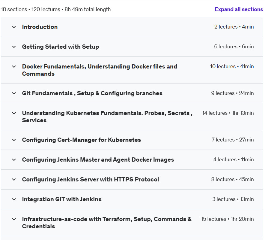 Course topics · Learn DevOps: Kubernetes, Terraform, Jenkins, Ansible on AWS 2024-9