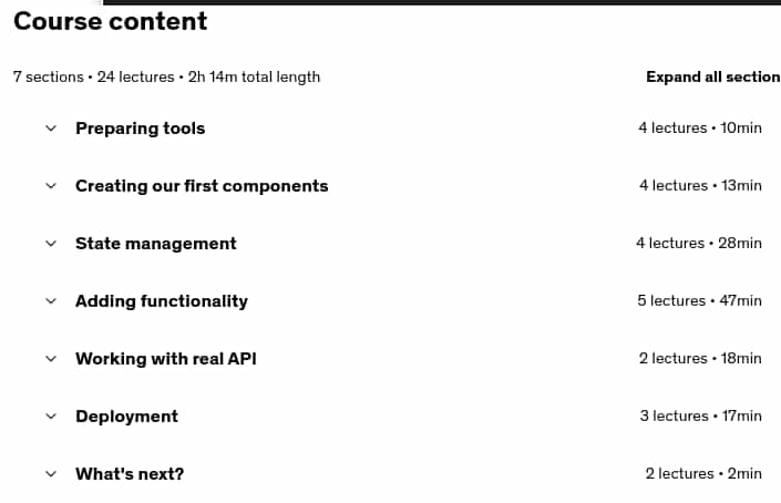 Course topics · React JS Portfolio Project – React Training for Beginners 2025-6