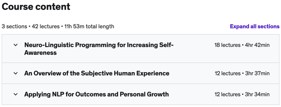 Course topics · Udemy — NLP for Emotional Intelligence, Mental Fitness and Wellbeing 2022-1