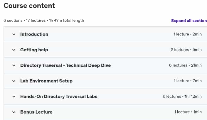 Course topics · Mastering Directory Traversal – The Ultimate Hands-On Course 2023-10