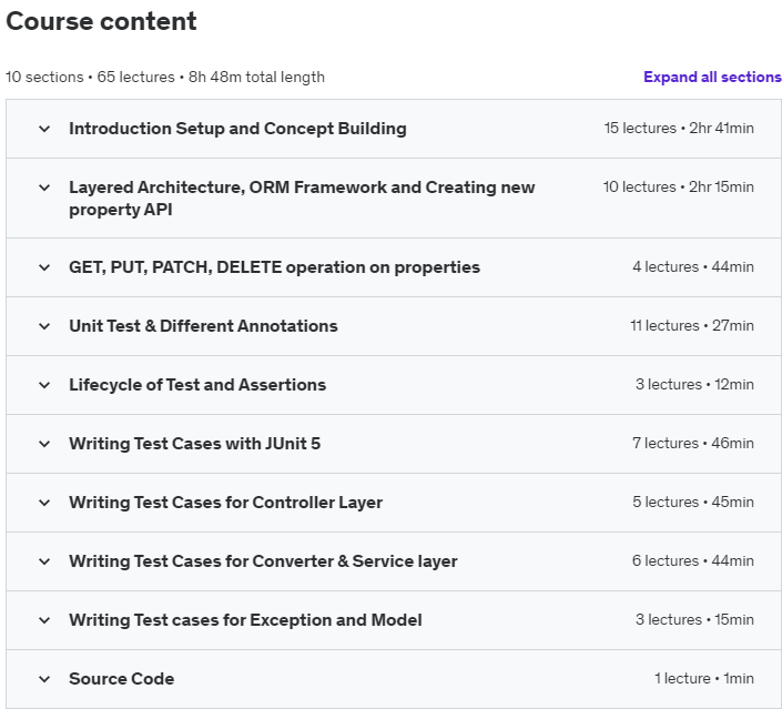 Course topics · Practical Junit & Mockito Test with Java SpringBoot & JPA 2022-2