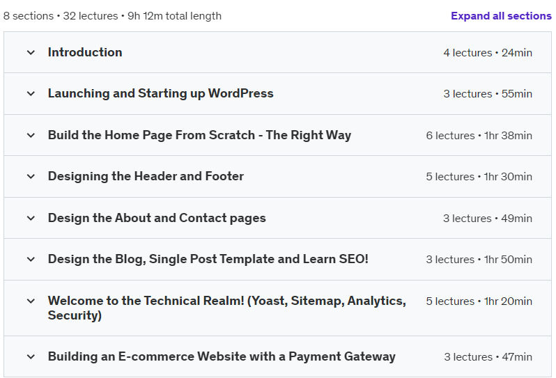 Course topics · Learn WordPress from Scratch and Build Amazing Websites 2024-9