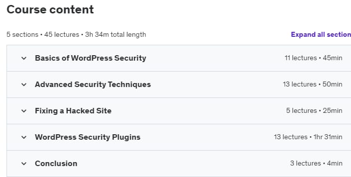 Course topics · Udemy — WordPress Security Masterclass – Defeat Hackers & Malware 2017-12