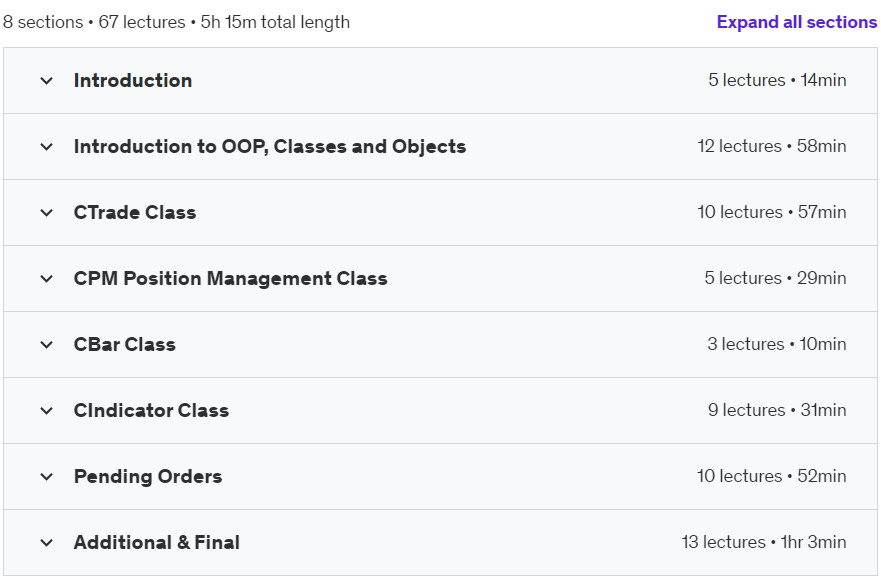 Course topics · Udemy — Algorithmic Trading in MQL5: OOP & PO 2023-9