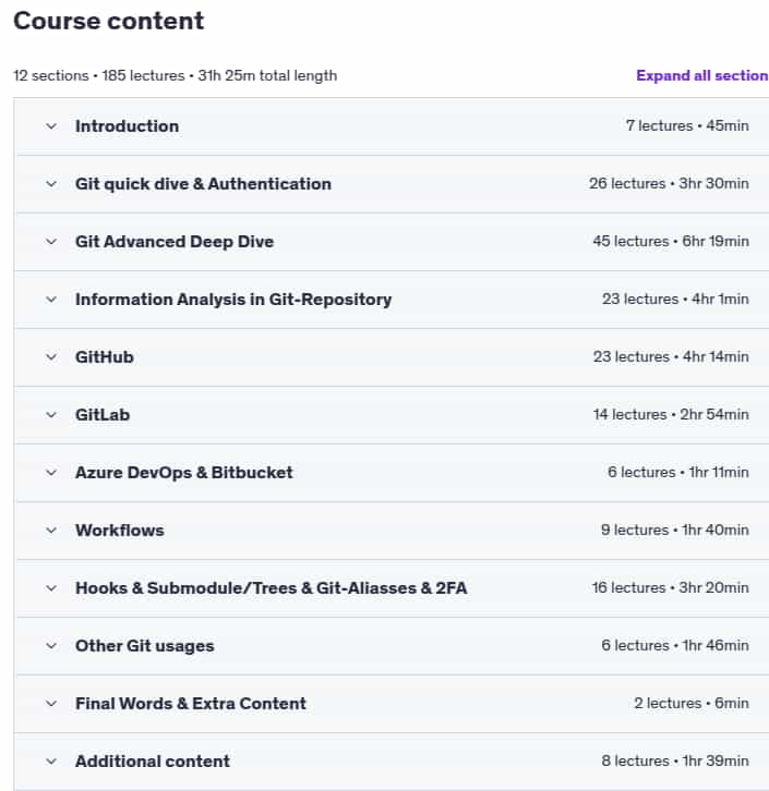Course topics · Git Mastery: Beginner to Expert with GitHub & GitLab 2025-5