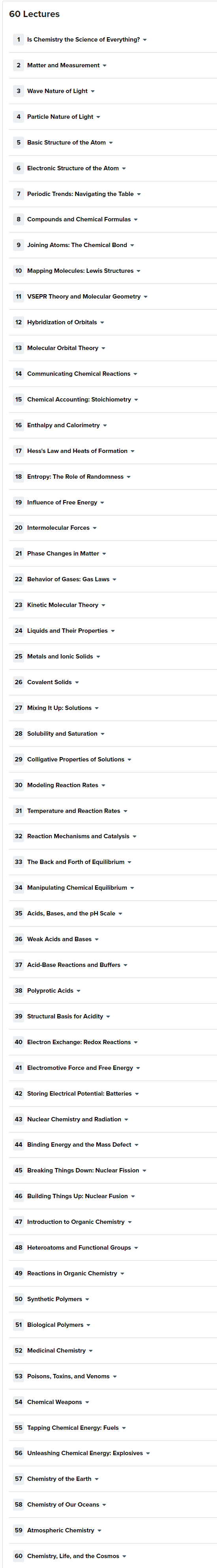 Course topics · Chemistry and Our Universe: How It All Works 2018-9