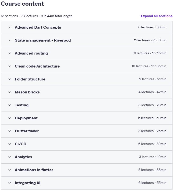 Course topics · Advanced Flutter: Build Enterprise-Ready Apps. 2025-5