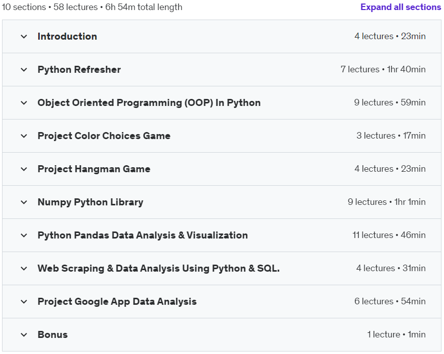 Course topics · Python for Data Science: Numpy and Pandas Libraries for Data 2022-1