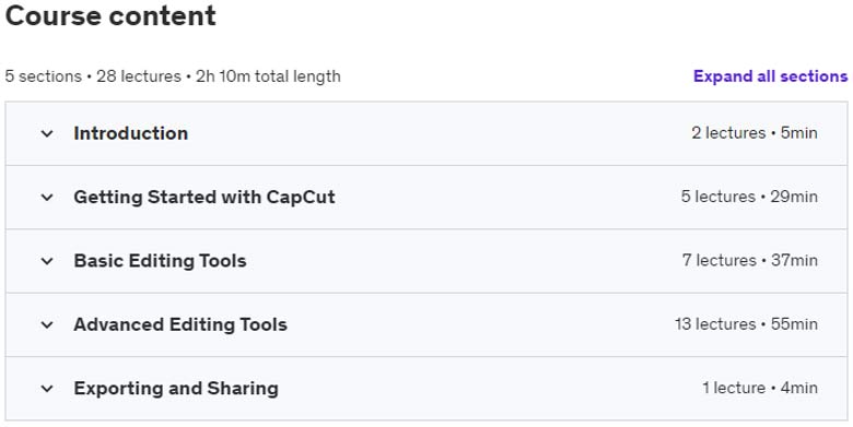 Course topics · CapCut Desktop: A Complete Guide to Get Started 2023-4